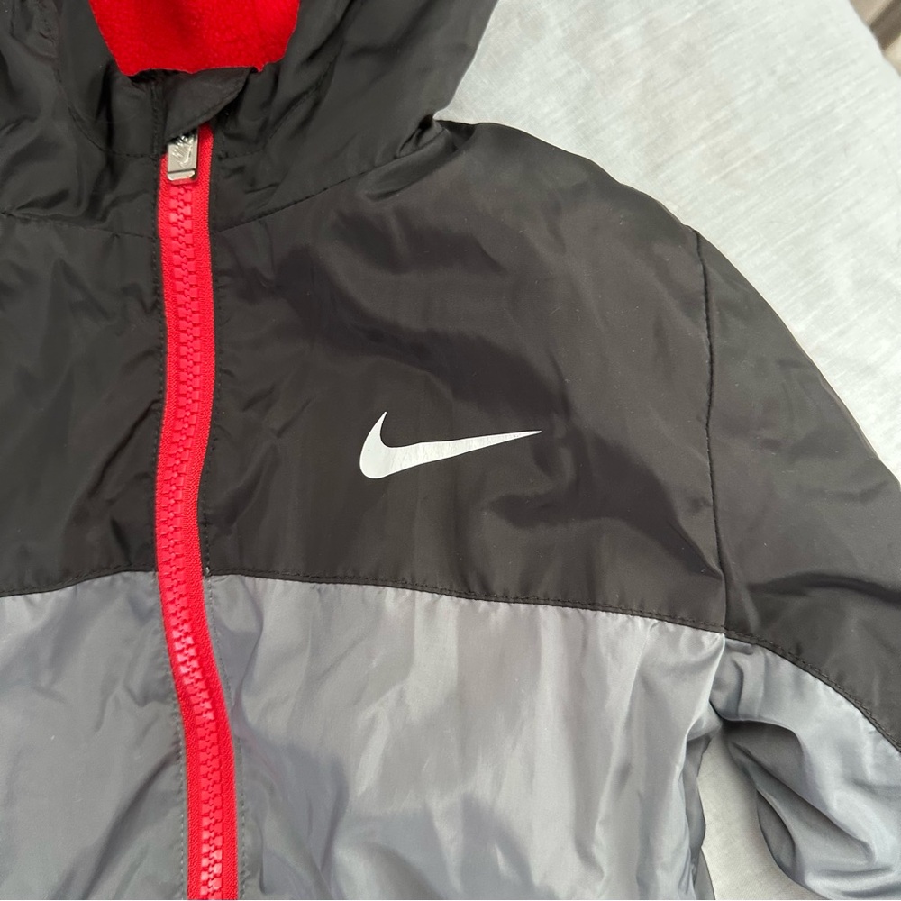 Nike 3T Fleece Lined Hooded Windbreaker Black Gray Jacket Toddler - Picture 7 of 16